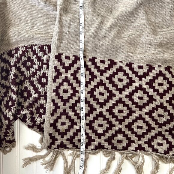 Charlotte Russe Sweater Womens S/M Tan Maroon Cardigan Aztec Southwestern Fringe - Picture 8 of 9